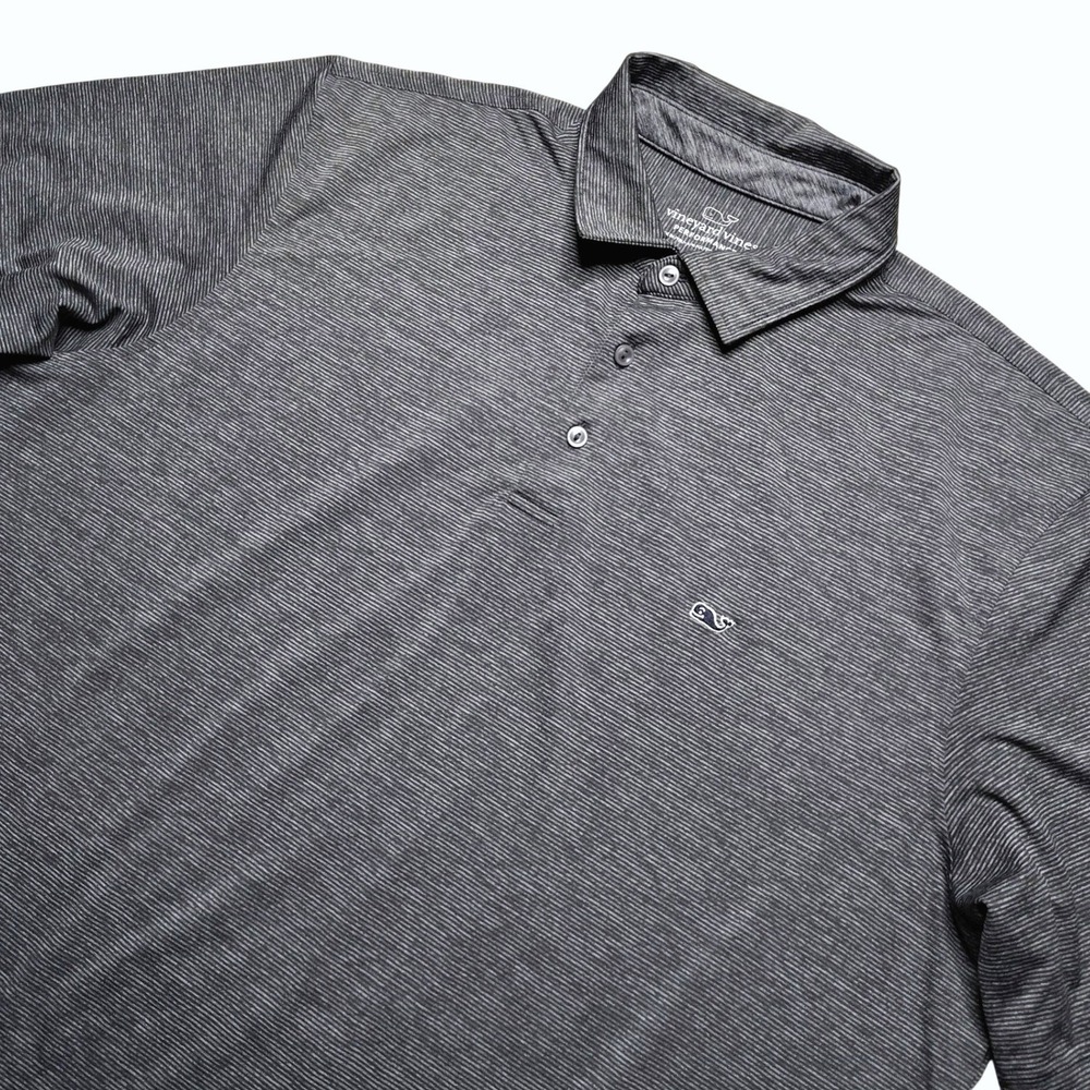 Vineyard Vines Polo Shirt Mens XL Gray Performance Stretch Striped Golf Casual